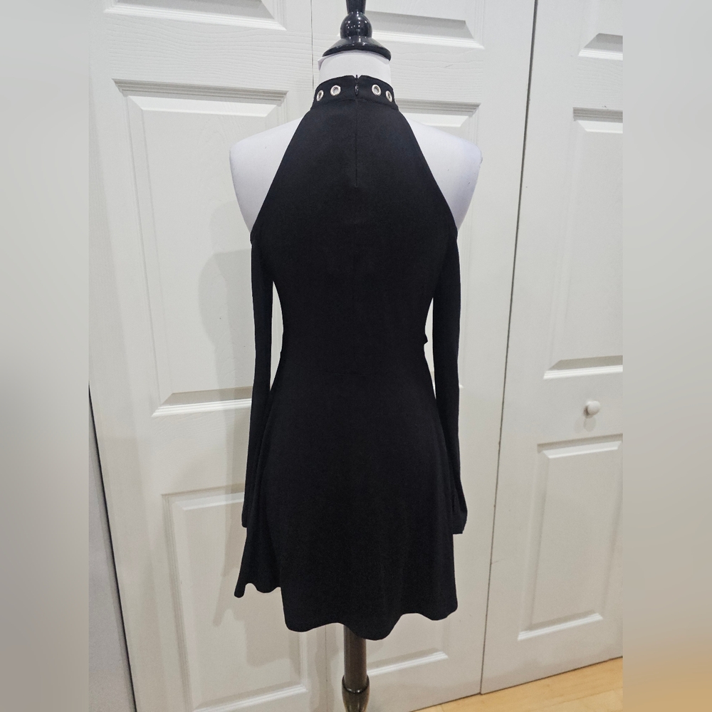 Killstar Goth Black Silver O Ring Grommet Harness Helter Long Sleeve Dress S NWT - Picture 6 of 6